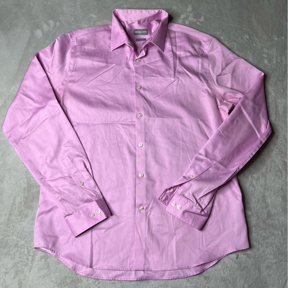 Michael Kors Slim Fit Dress Shirt Men's 17 35/37 Long‎ Sleeve Pink Non Iron XL - Picture 1 of 10